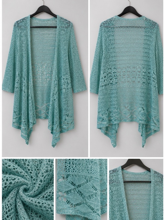 Tops - Seafoam Aqua Open Knit Cardigan Waterfall Drape Lace Lightweight Sweater NWOT